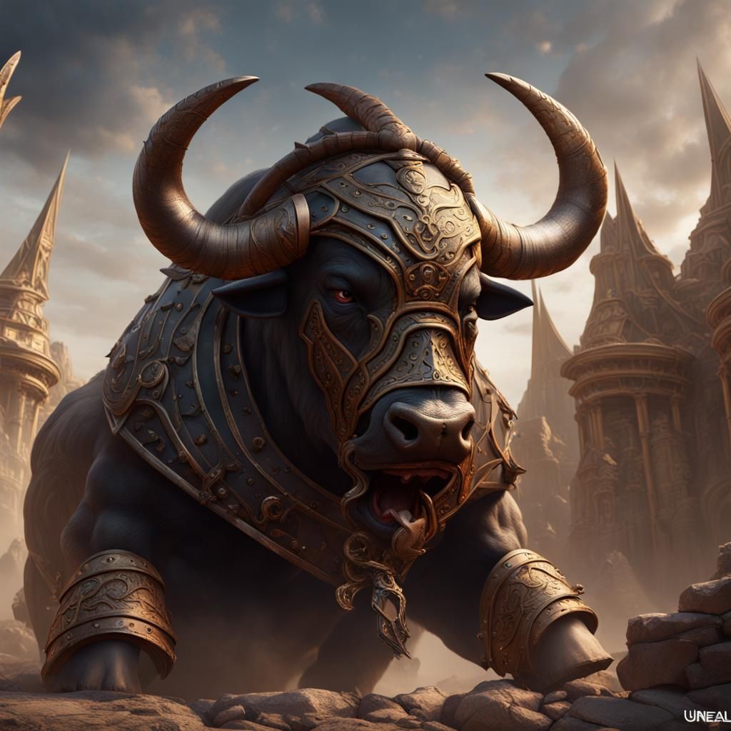 Bull-Faced Gladiator in Detailed Matte Painting
