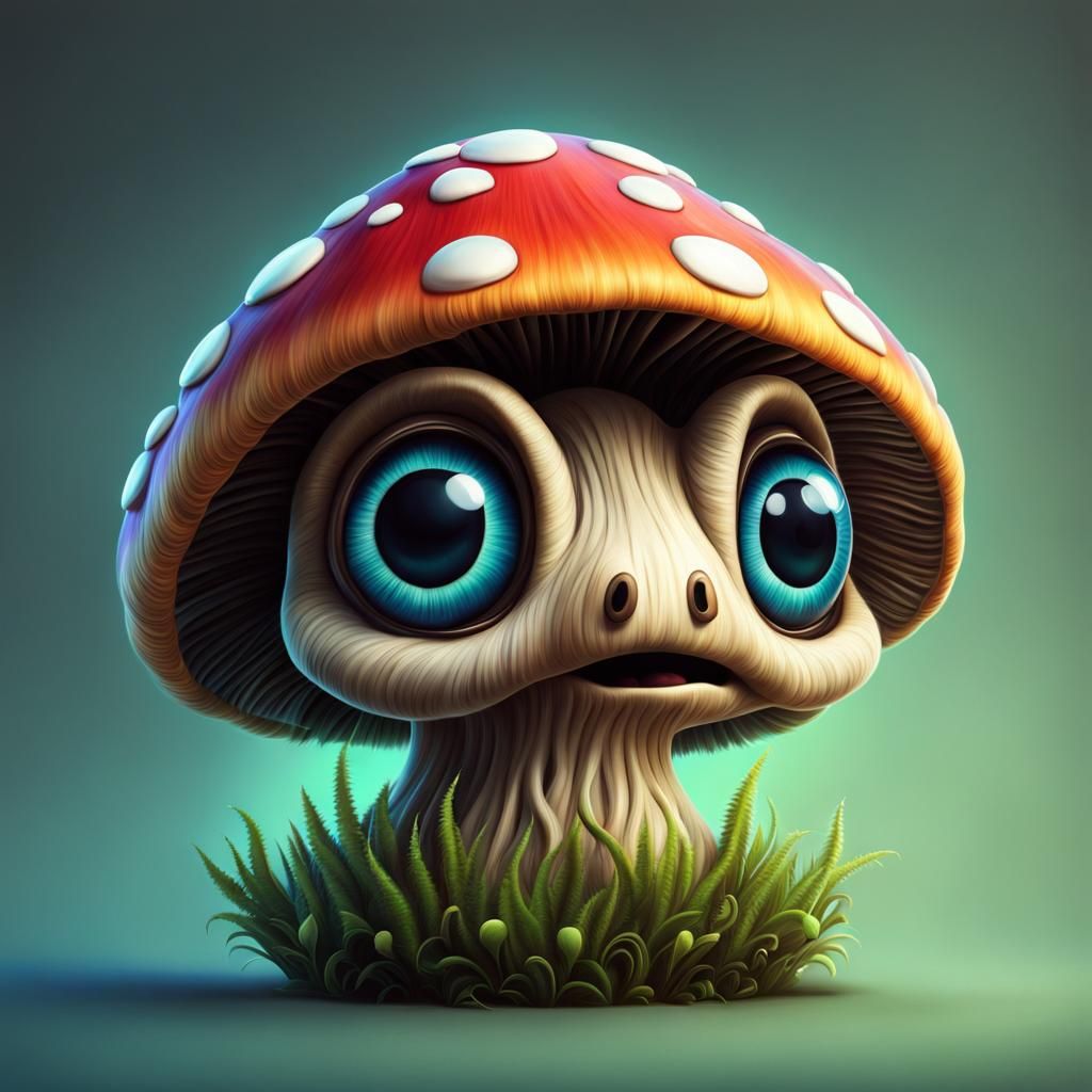 Trippy Mushroom Creature with Big Eyes
