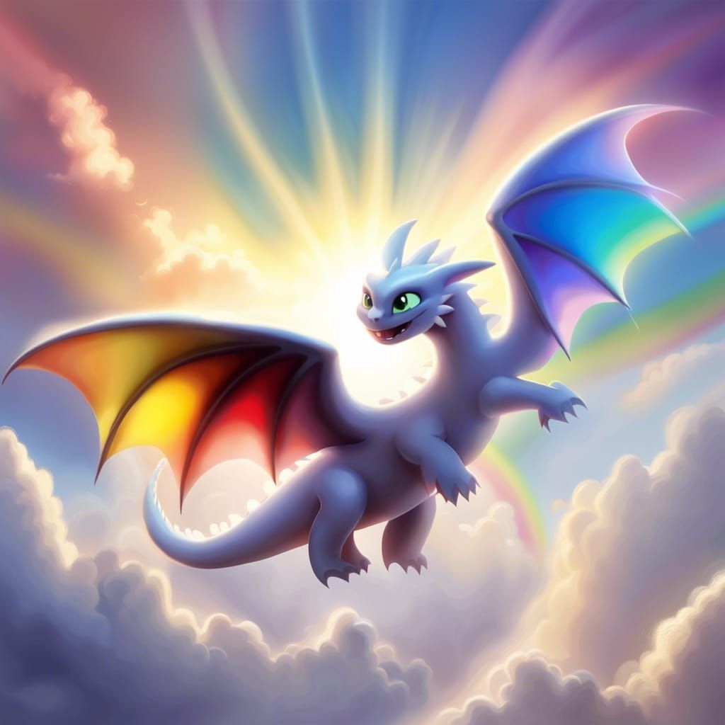 Dragons Flying Over Rainbow in Divine Sunshine