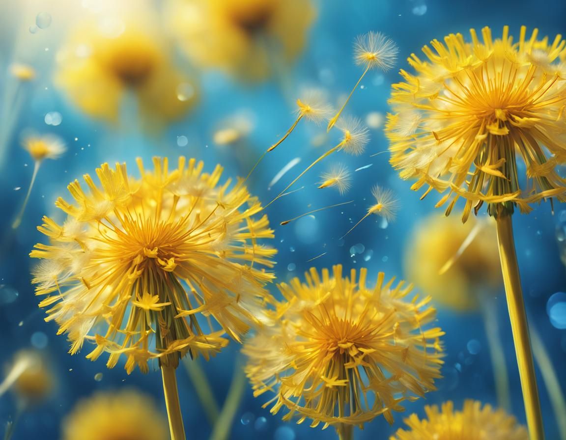 Dandelion on Blue in Studio Ghibli Style
