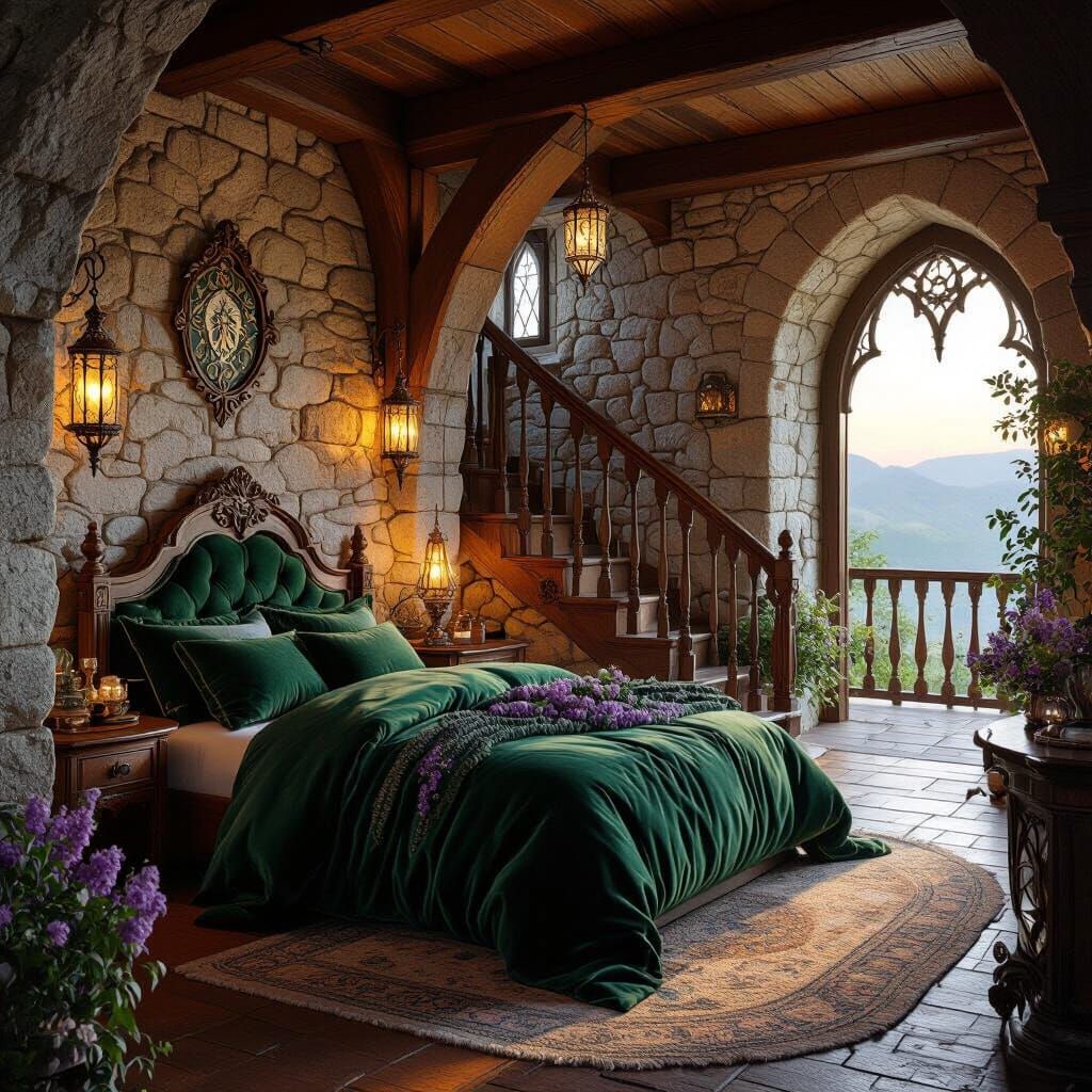 Cozy Elven Cottage Room in Golden Dusk Light