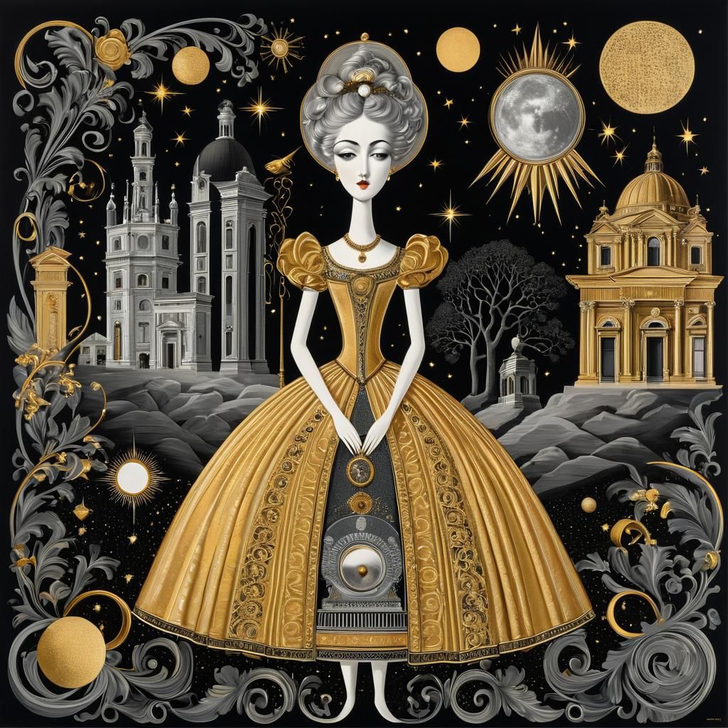 Fornasetti Style Woman with Architectural Details