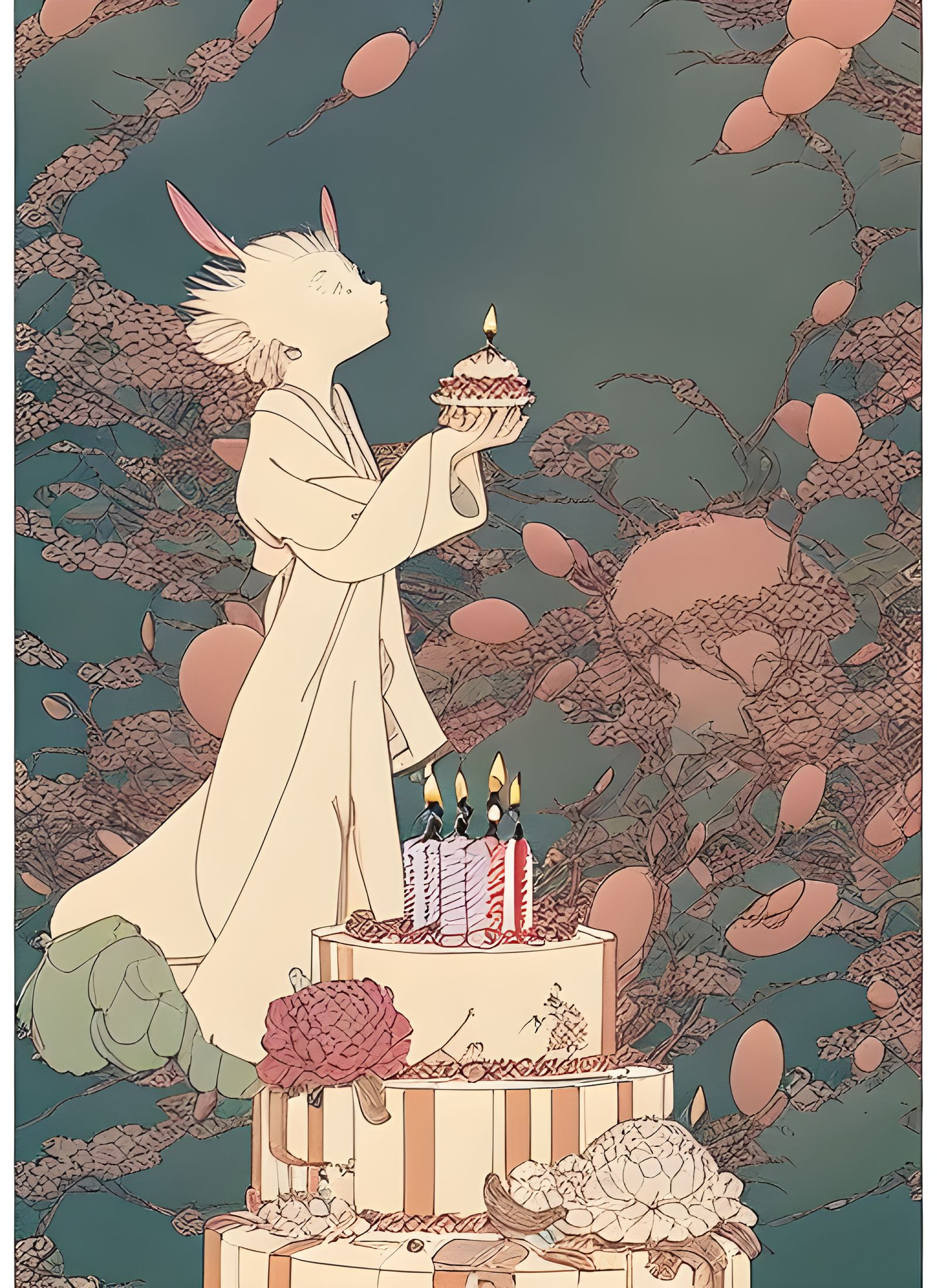 Whimsical Birthday Cake Illustration in Storybook Style