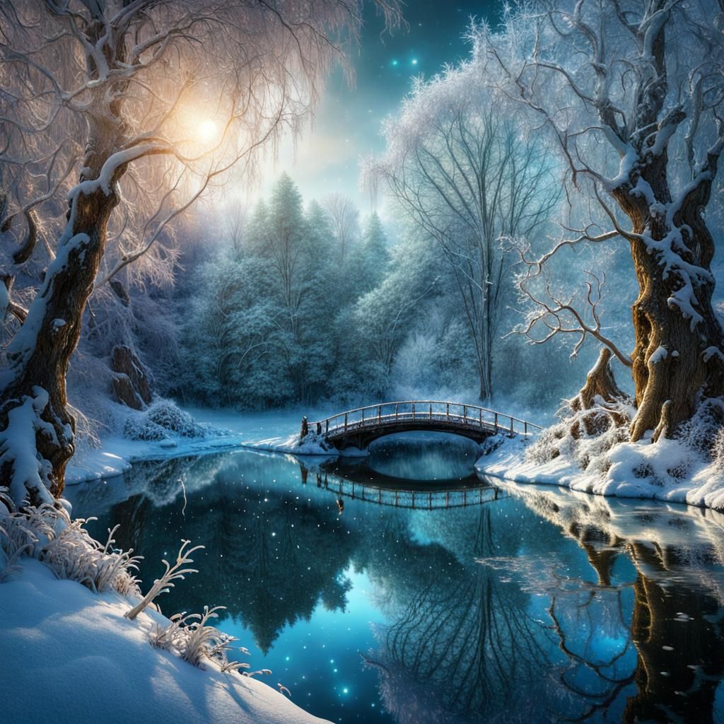 Surreal Winter Wonderland with Magical Reflections