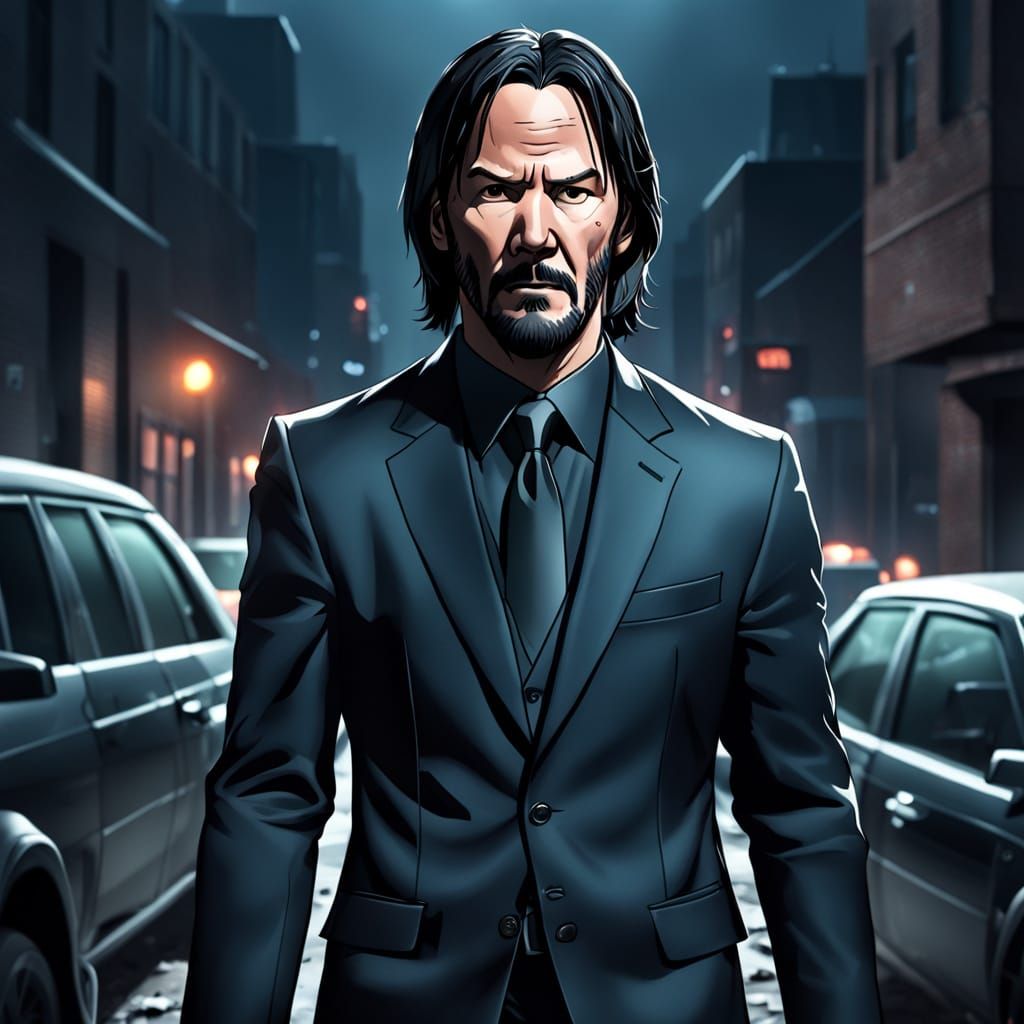 John Wick in Cartoon Style