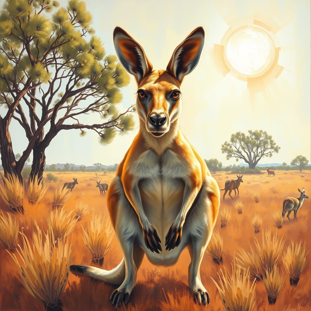Australian Outback Kangaroo in Earthy Impressionist Style