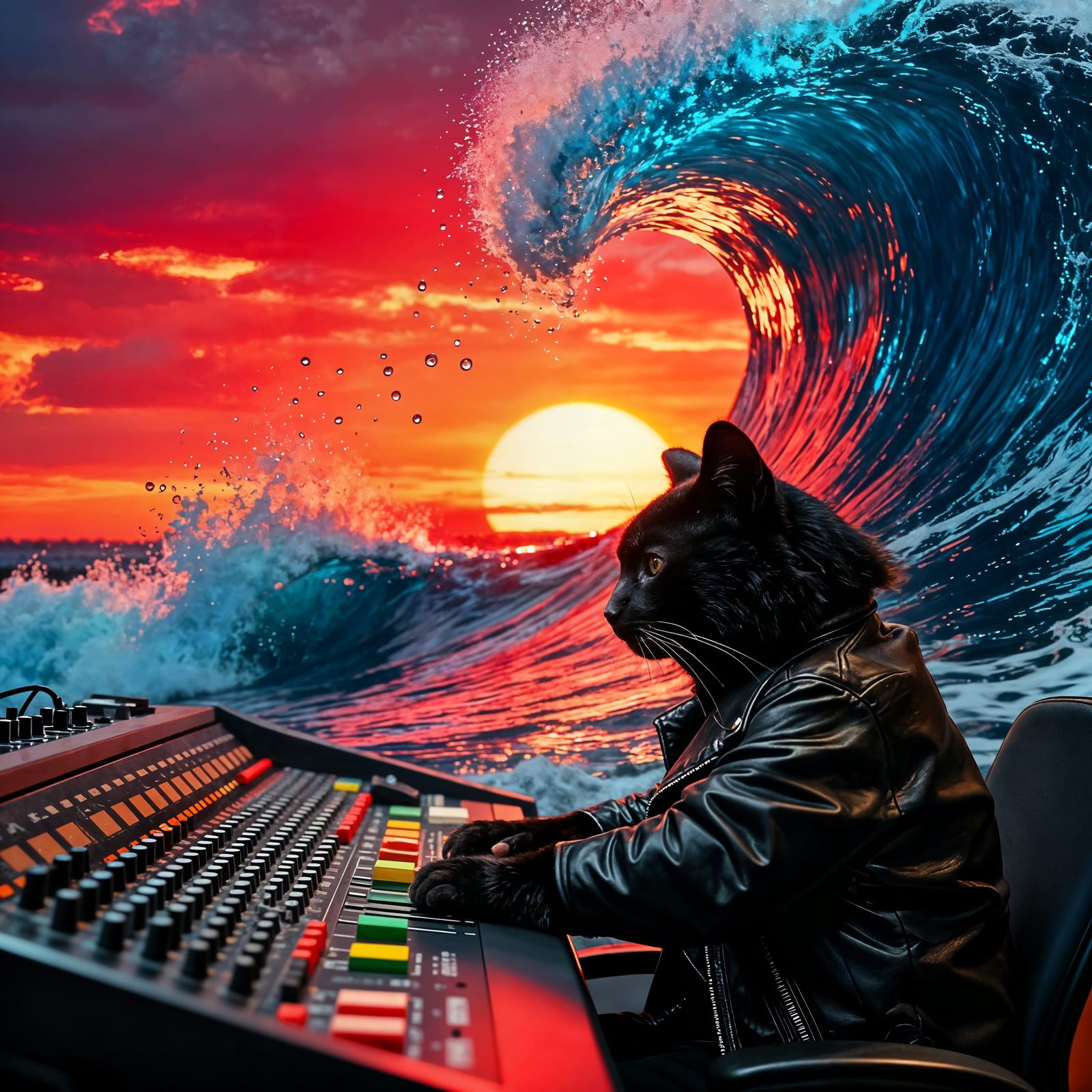 Sunset Wave Studio Background for Cool Cat