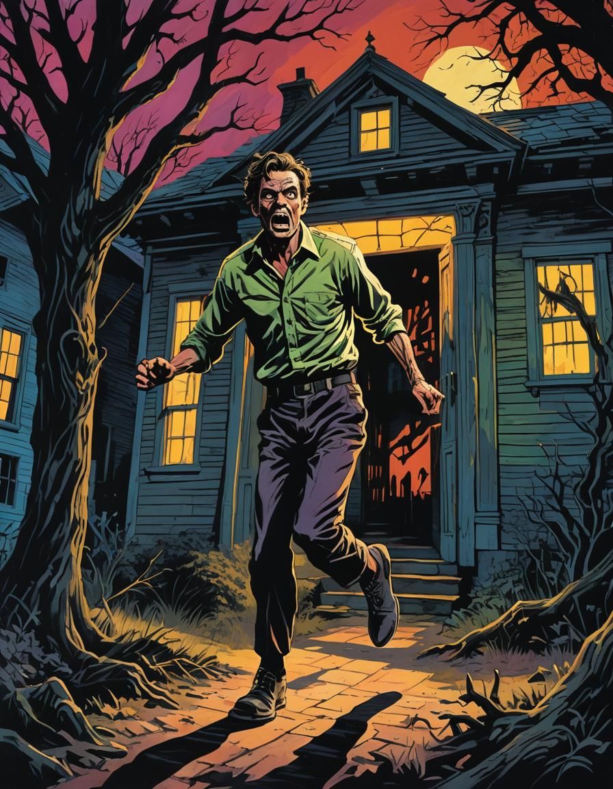 Haunted House Escape: Pulp Magazine Illustration