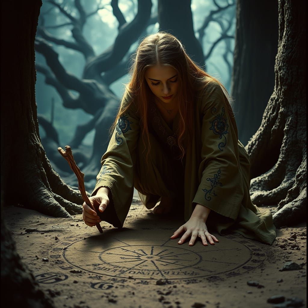 Medieval Fantasy Druidess Weaves Arcane Magic in Mysterious ...