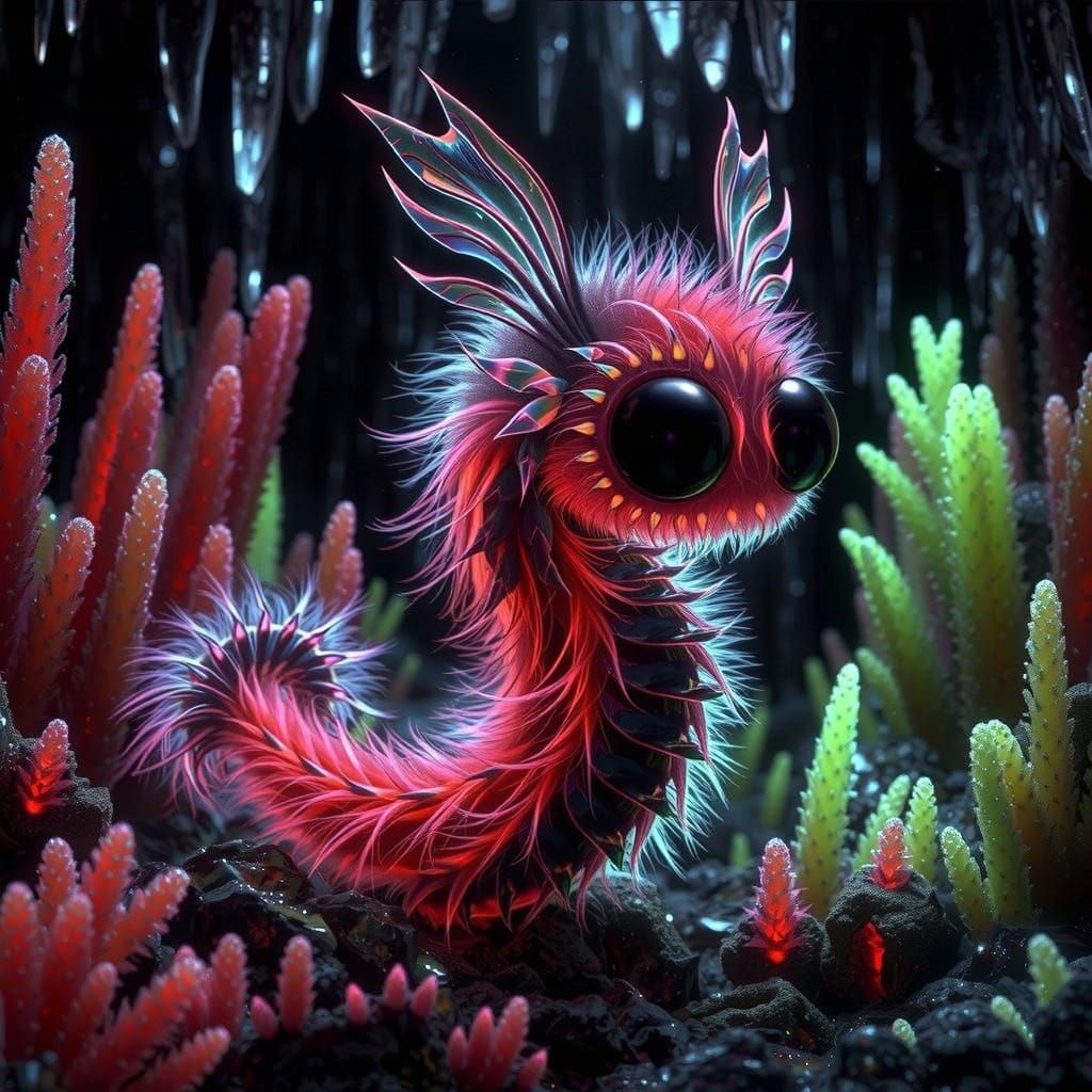 Glowing Rainbow Seahorse in Alien Crystal Cave