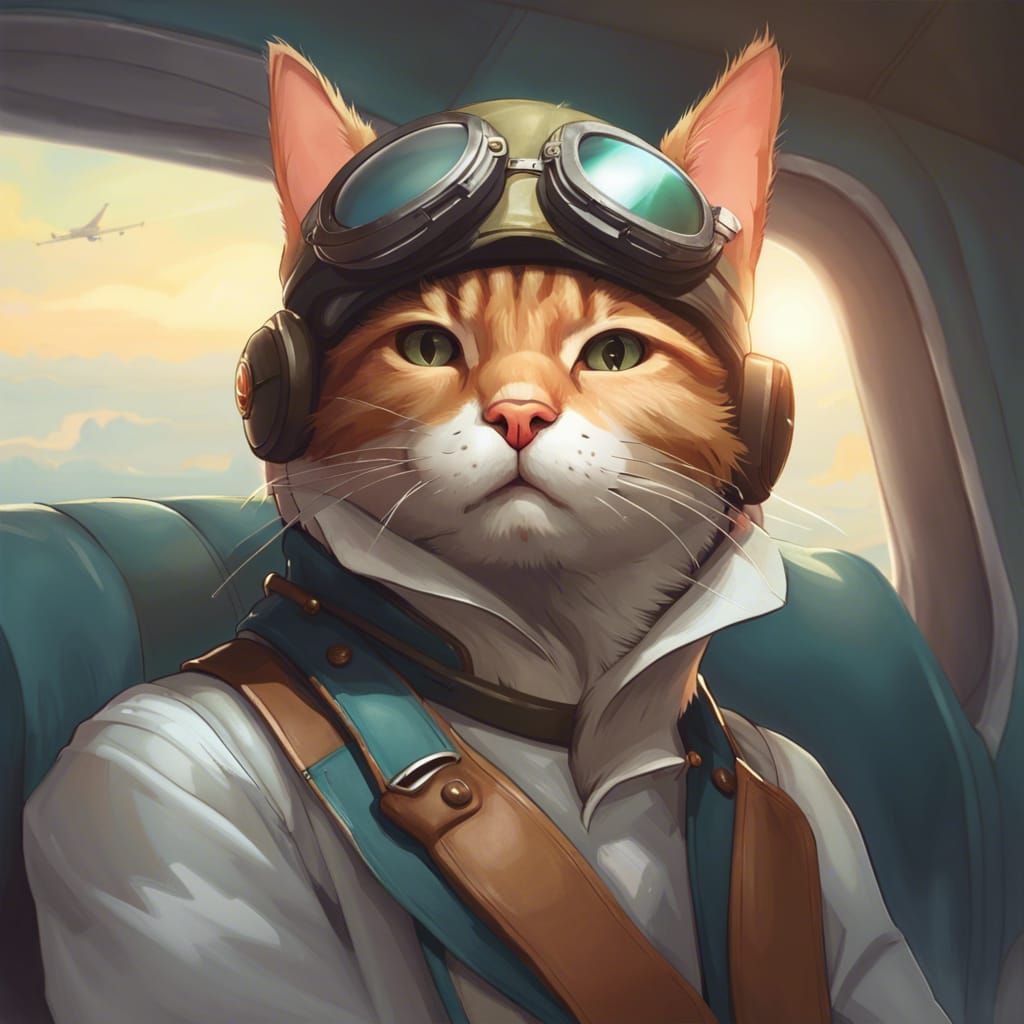 Feline Pilot Portrait in Hyperdetailed Style