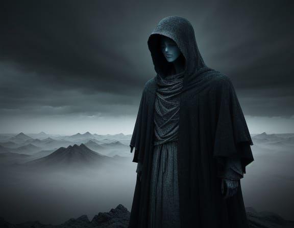 Surreal Lone Figure in Desolate Landscape with Ethereal Glow