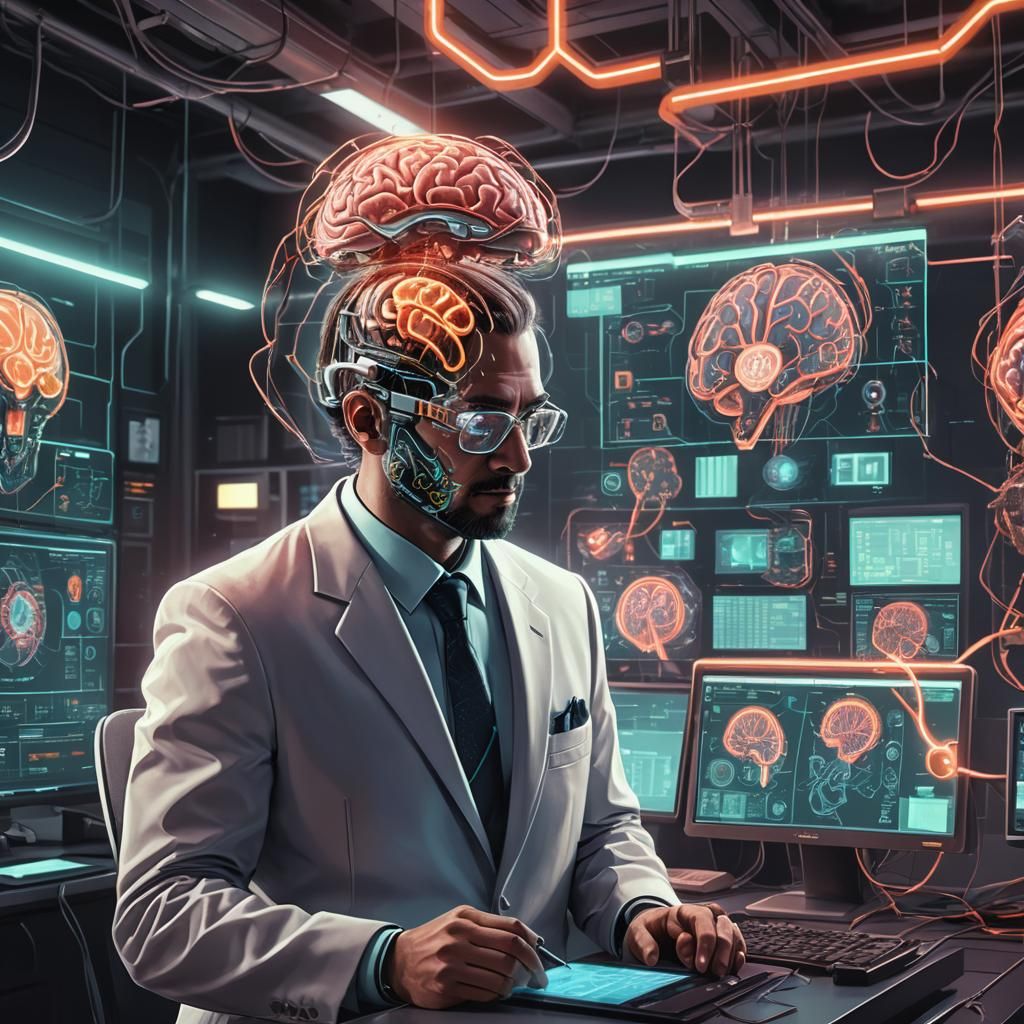 Nanomachine Brain Enhancement in Neon Noir Style