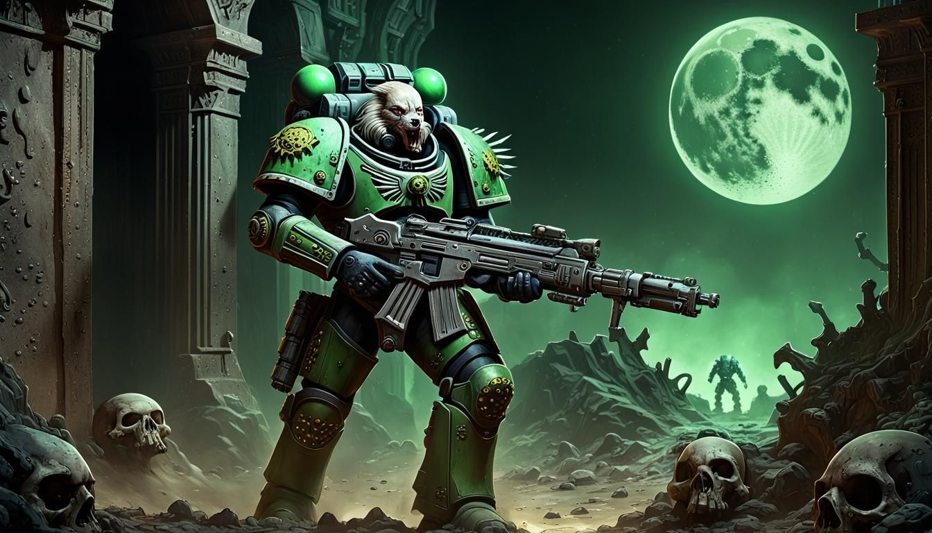 Space Marine Enters Necron Tomb in Grimdark Style