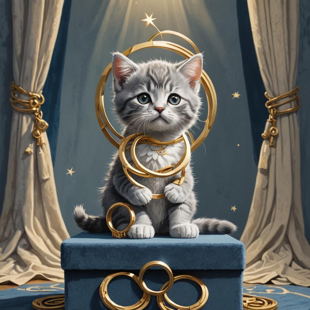 Triumphant Kitten with Olympic Rings