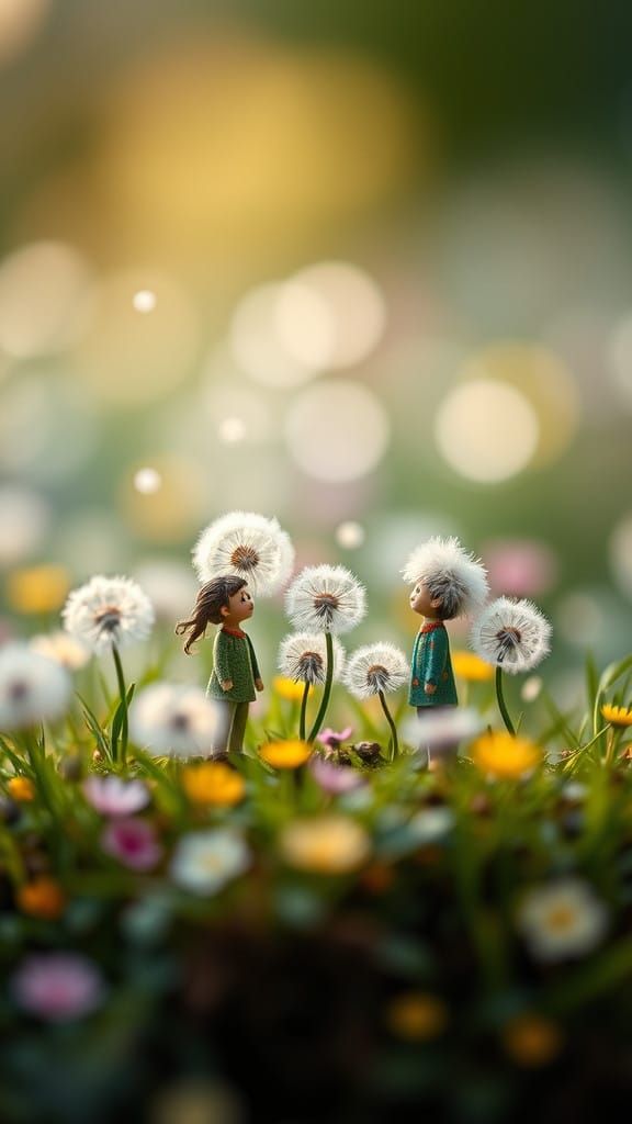 Whimsical Dandelion Wonderland in Chibi Style