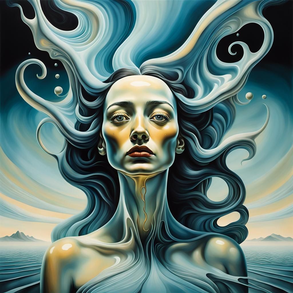 Surreal Melting Female Figure in Dalí-esque Portrait