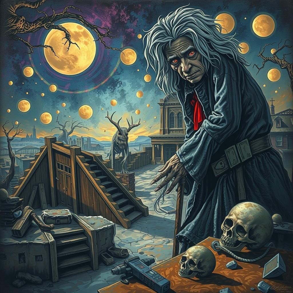 Eldritch Post-Apocalyptic Woman in Quilled 3D Landscape