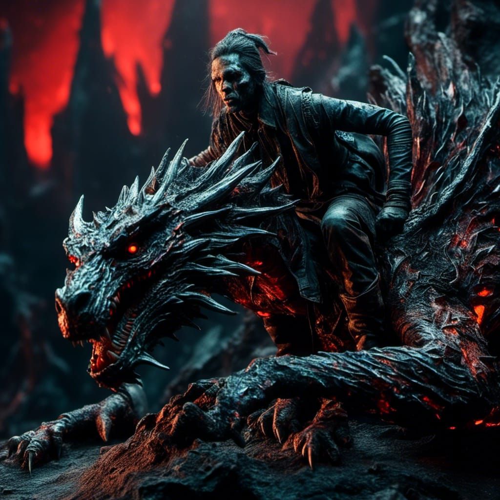 Wukong Rides Dragon in Giger Biomechanical Style