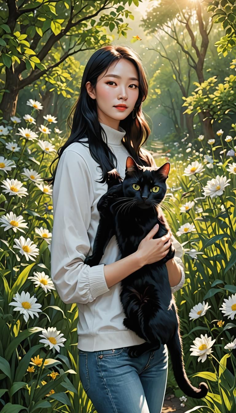 Mom Black Cat in Heavenly Natural Scene