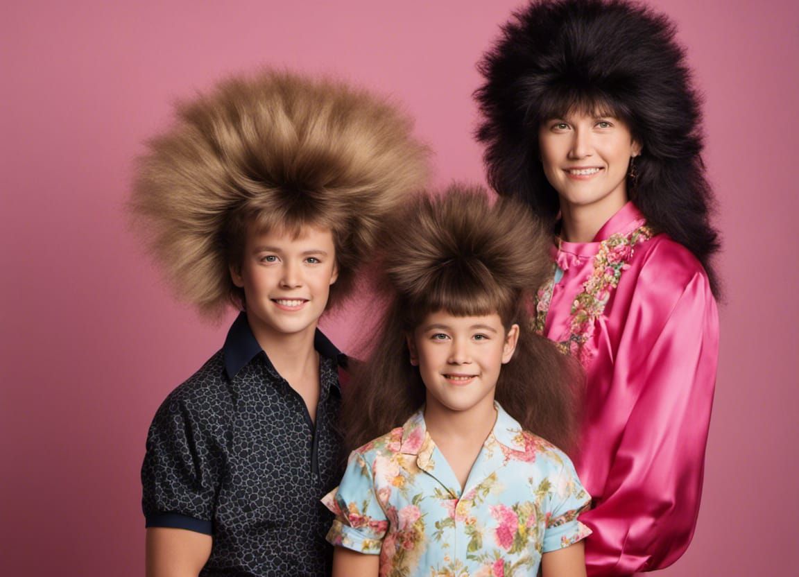 1980s Family Portrait with Mullets in Pop Surrealism