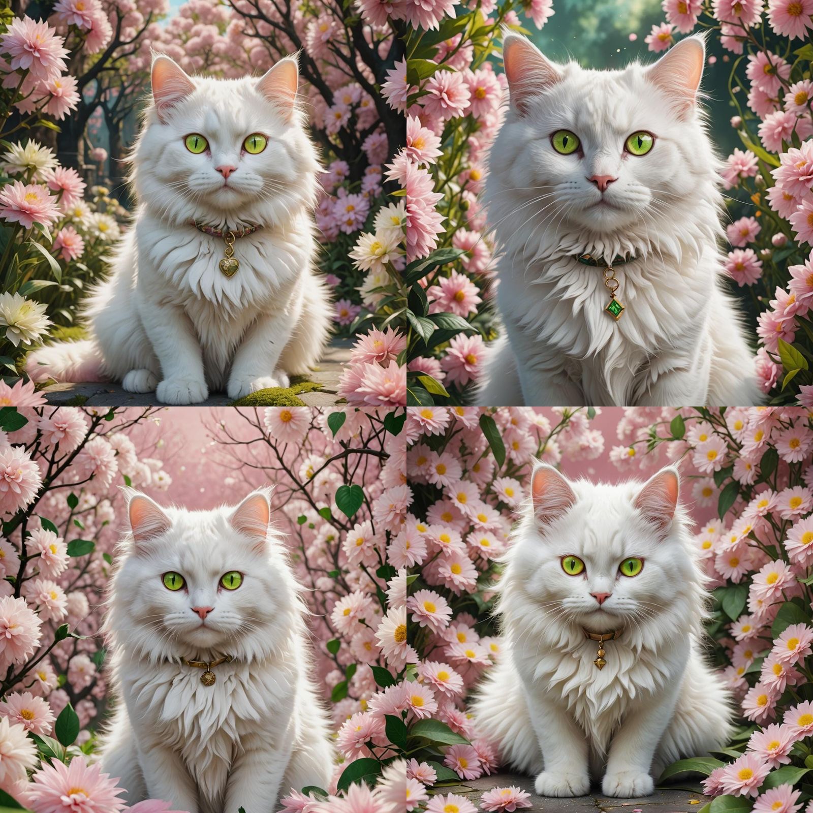 Fluffy White Cat with Heterochromia: Detailed Digital Art