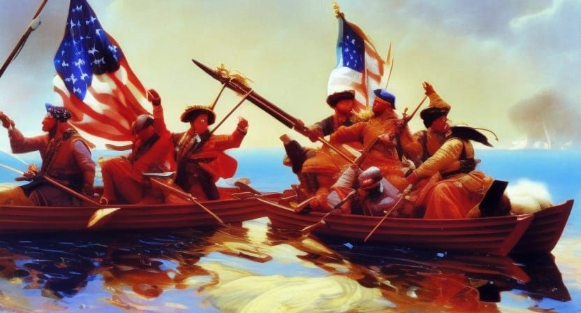 Washington Crossing Delaware: Fluid Gouache and Marbling