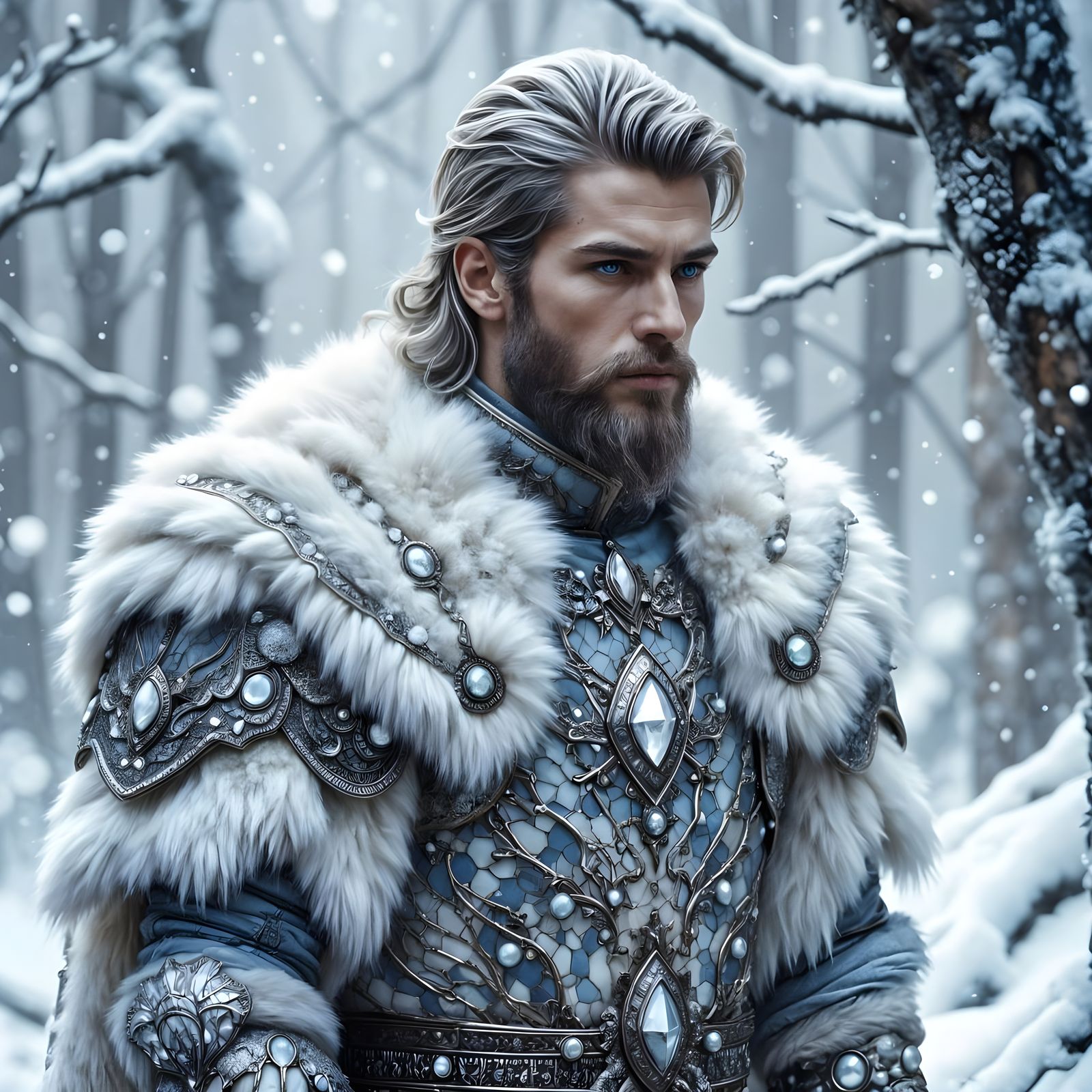 Snow Warrior in Silver Scales and White Fur