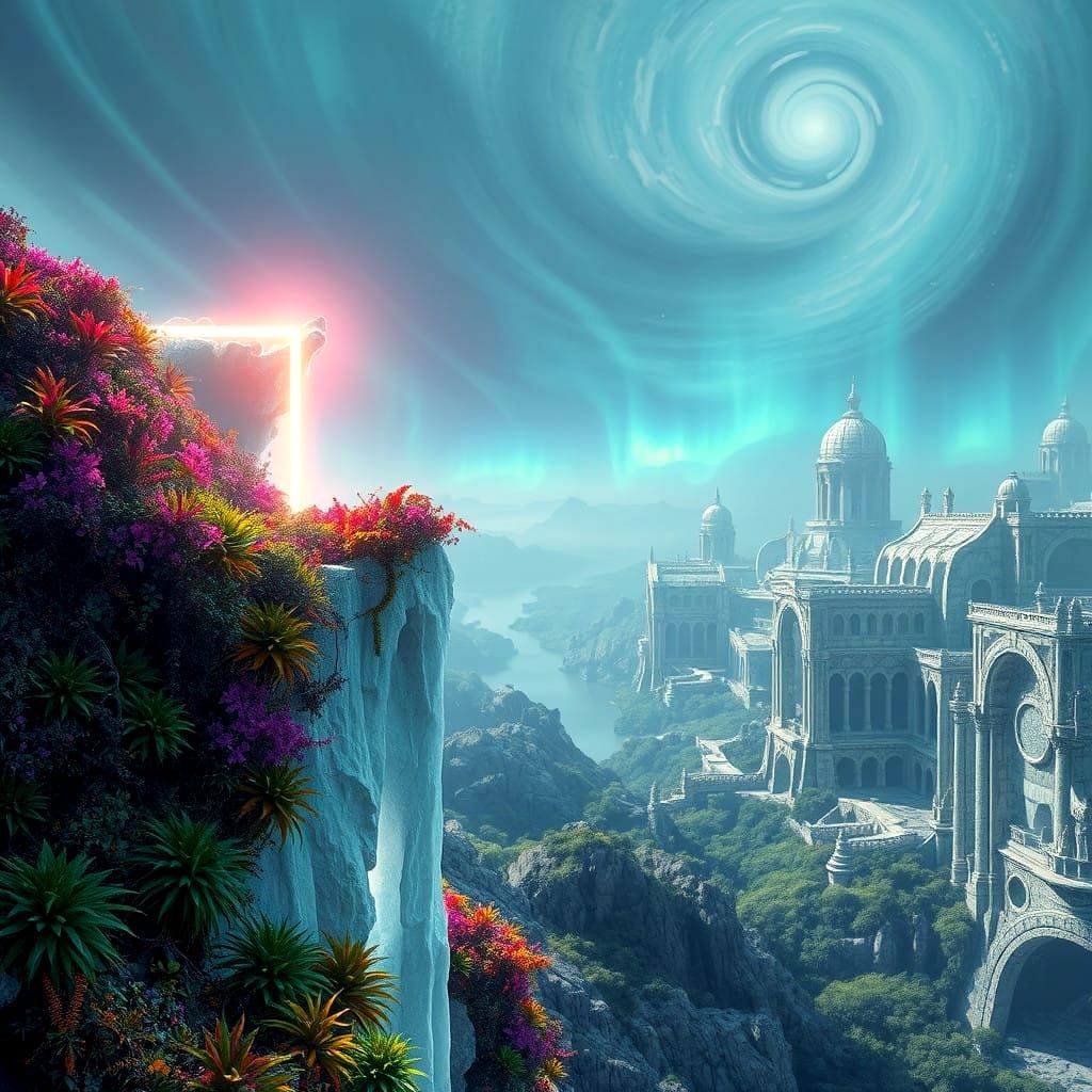 Alien Jungle on Distant Cliffside in Hyperrealistic HDR