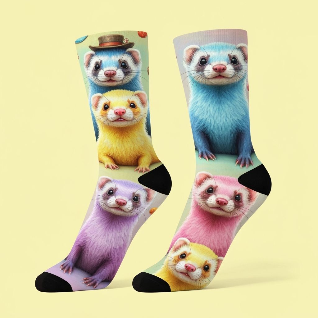 Whimsical Ferret Socks in Fantasy Digital Art Style