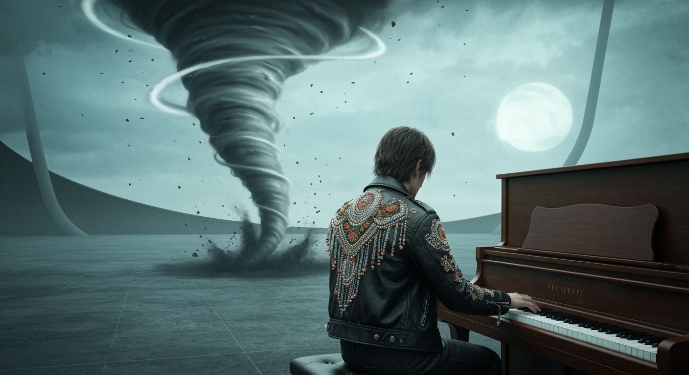 Ethereal Tornado Piano Player: Modern Landscape Art