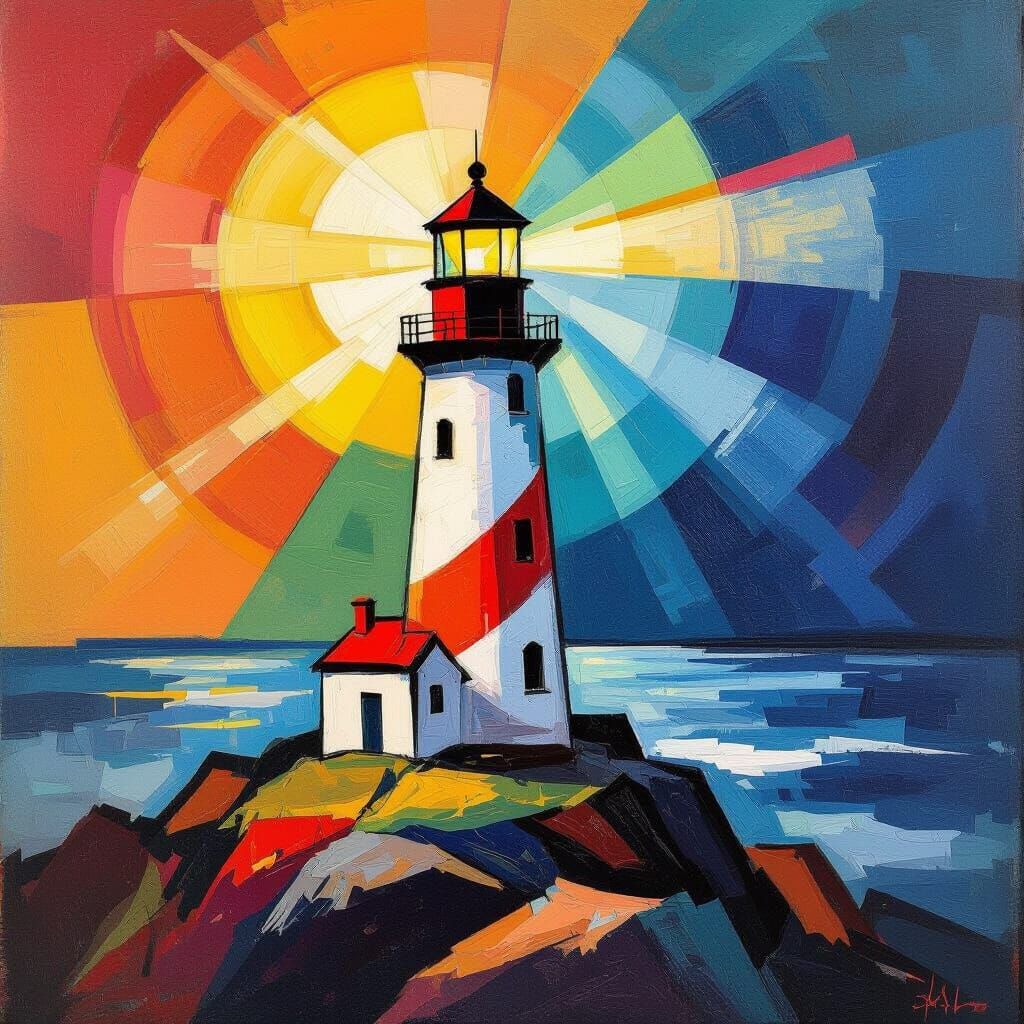 Abstract Lighthouse with Vibrant Colors and Bold Shapes