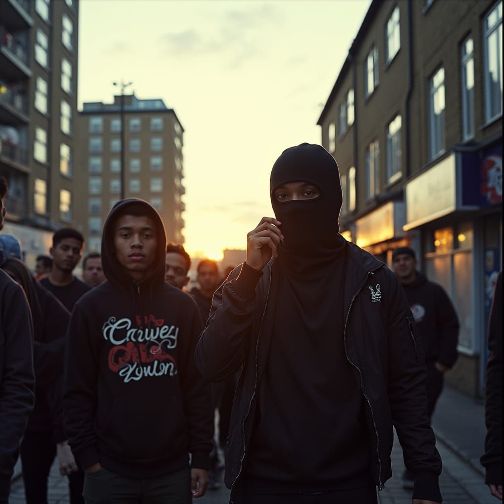 London Rap Artist in Balaclava: Cinematic Street Scene