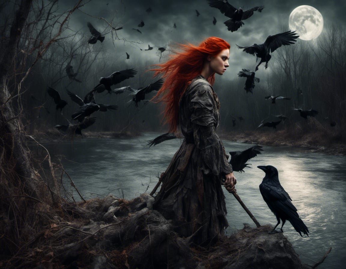 Hyperrealistic Raven Transformation at Full Moon