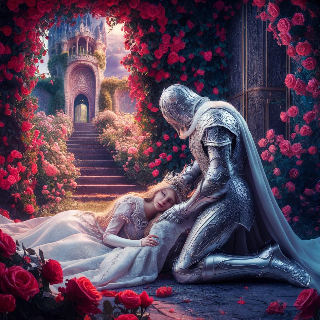 beautiful garden and roses and tower room and a knight 3