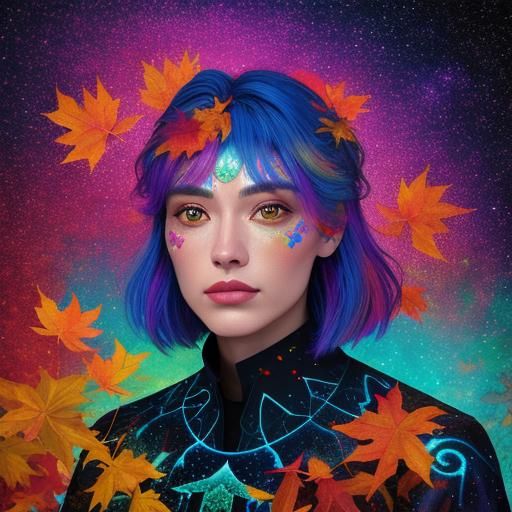 Cosmic Fall Leaves in Holographic Illustration