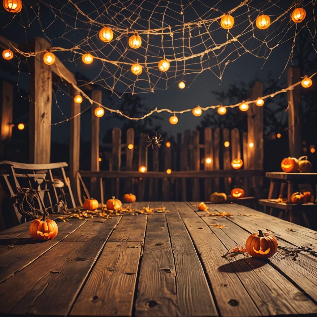 Halloween Night: Abstract Bokeh Lights and Spider Webs