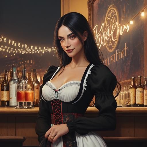 Bavarian Woman in Dirndl Dress, Expressive Oil Portrait