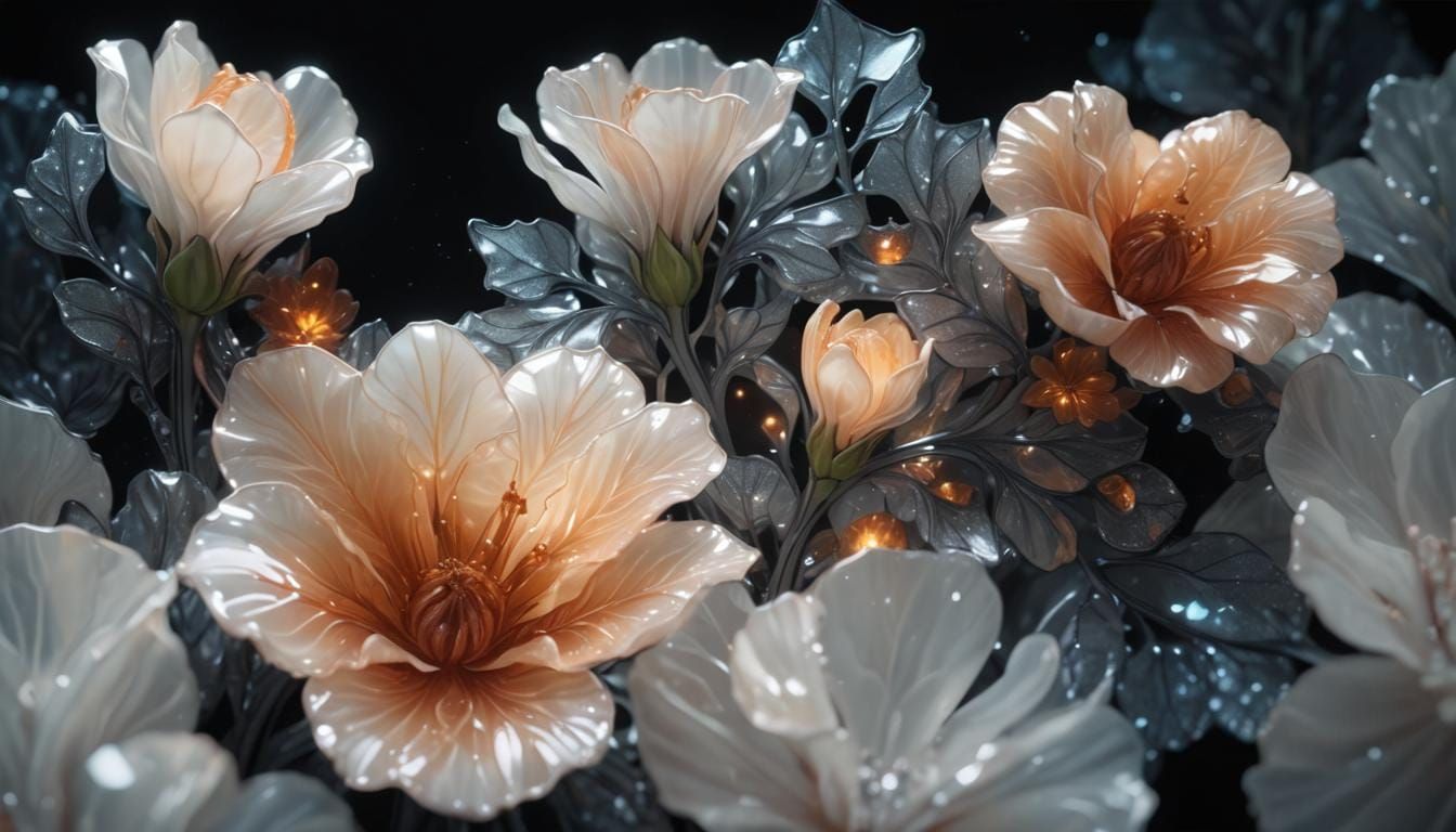 Bioluminescent Stained Glass Flower in Fantasy Art Style