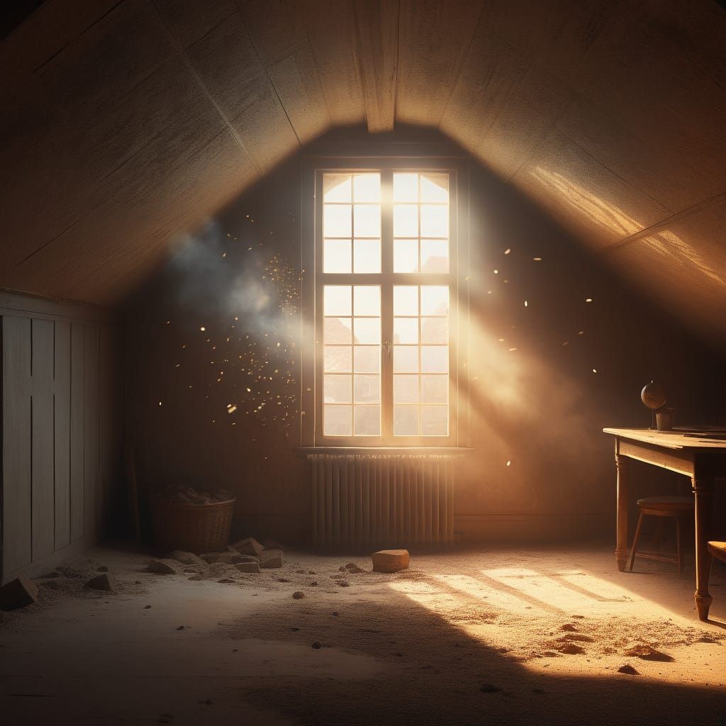 Sunrise Shaft of Light in Dusty Attic