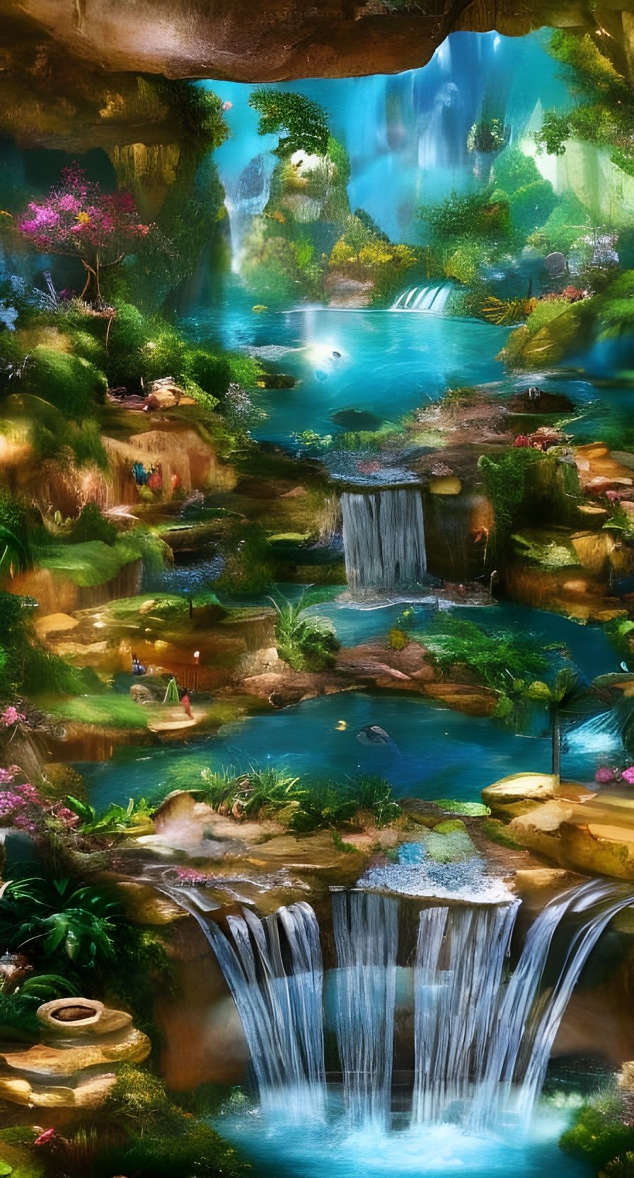 Utopian Oasis Landscape Painting in Vibrant Colors