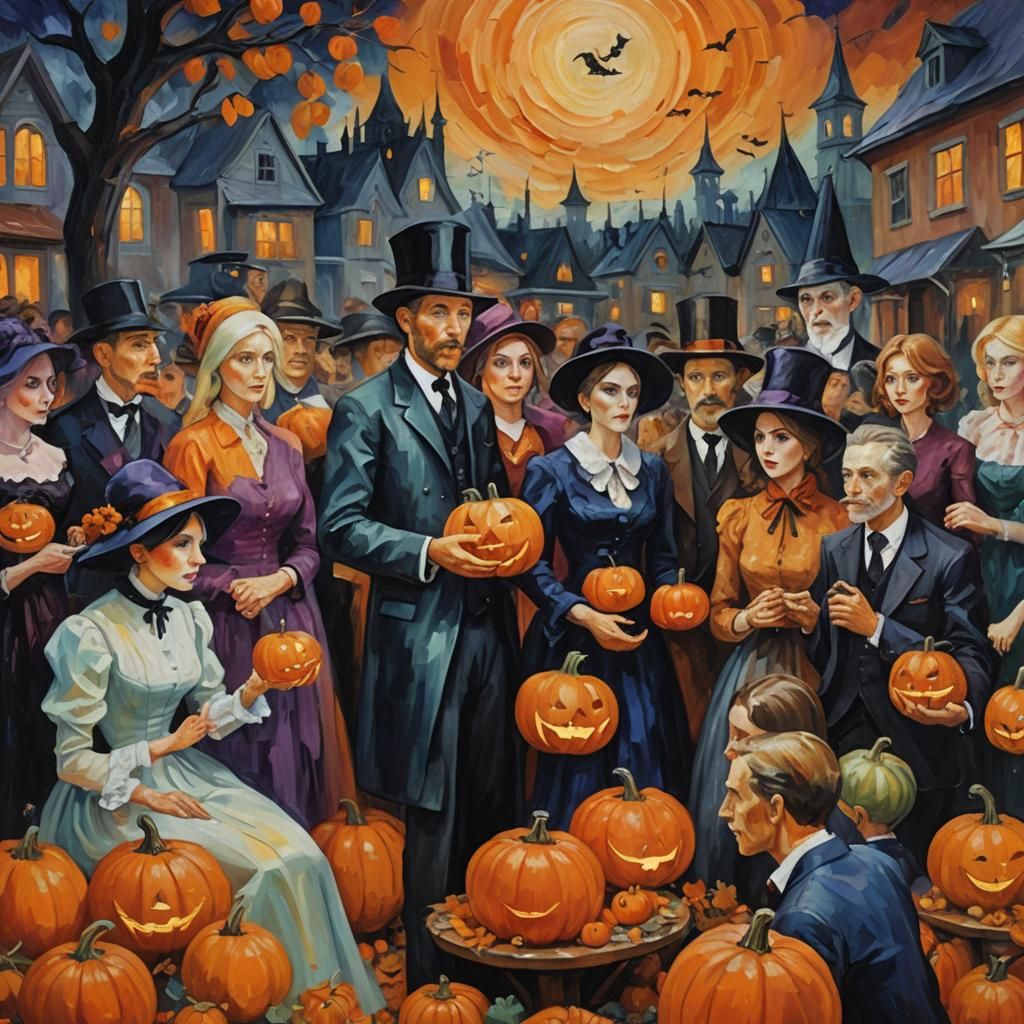 Elegant Halloween Party in Neo-Impressionist Style