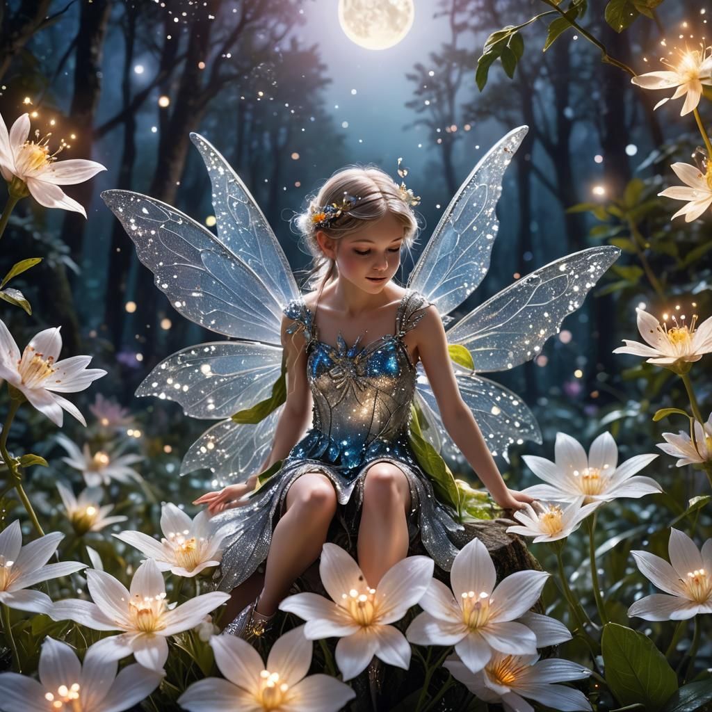 Moonlit Fairy in Enchanted Forest: Hyperrealistic Digital Ar...