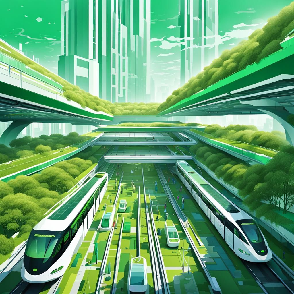 Futuristic Green Transportation Hub in Digital Pop Art