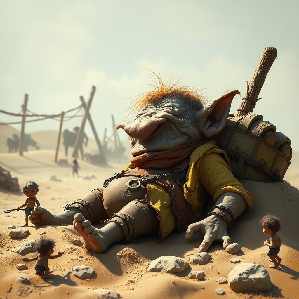 Troll Teased in Sandpit: Grotesque Whimsical Art