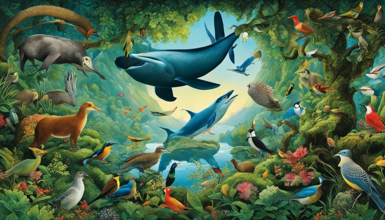 Ecological Biopunk World Map with Animals and Cryptids