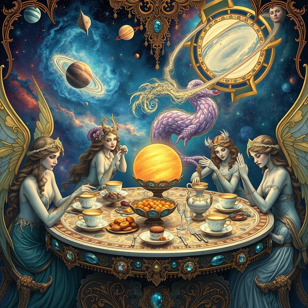 Celestial Tea Party: Goddesses in Art Nouveau Style
