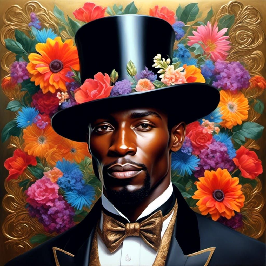 Floral Portrait of Man in Top Hat