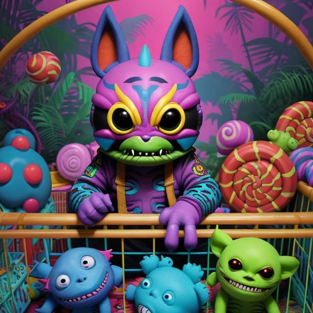 Infant Predator Plays in Jungle Gym: Whimsical Digital Art