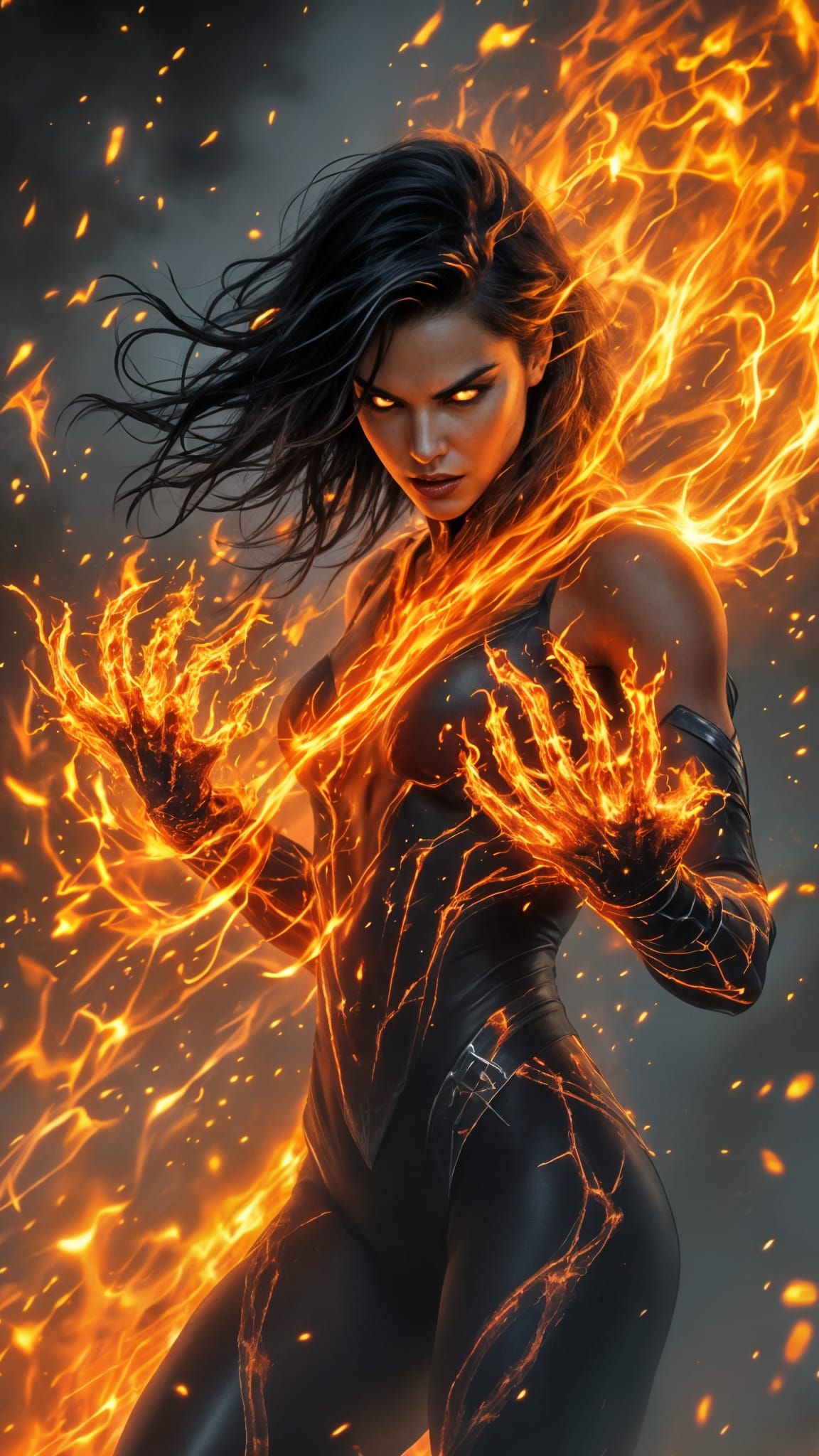 Surreal Phoenix Force Embodiment in Cosmic Illustration